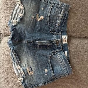 Frame Denim High Waist Distressed Blue Shorts